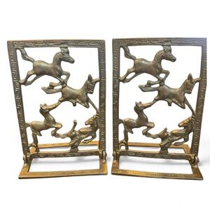 Vintage pair of Brass Horse Bookends, folding MCM 5x4”